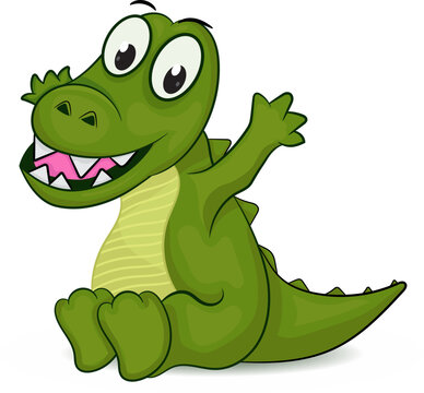 Cartoon funny crocodile sit and smiling and hands up