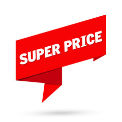 Super price sign. Super price paper origami speech bubble