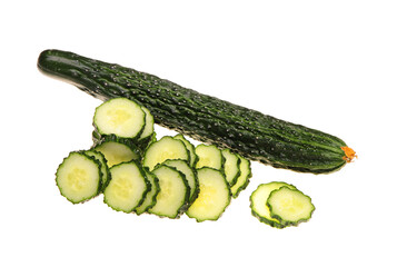 Green cucumber slice on the white background