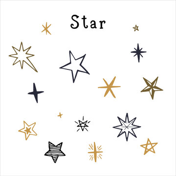 many star shapes set seamless pattern Gift Wrap background wallpaper retro old line art etching vector