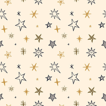 many star shapes seamless pattern Gift Wrap background wallpaper retro old line art etching vector