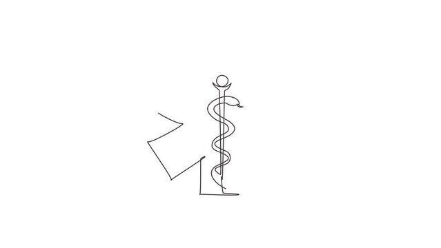 Animated self drawing of continuous line draw medical snake health symbol. Medicine system and health care concept. Medical icon. Medicine logo for paramedic staff. Full length single line animation