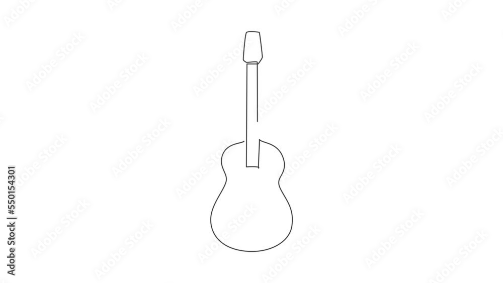 Wall mural animated self drawing of single continuous line draw classical acoustic guitar. musical string instr