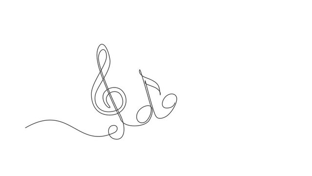 Animated self drawing of continuous one line draw music notes on stave. Musical symbol in one linear minimalist style. Wave melody. Vector outline sketch sound. Full length single line animation