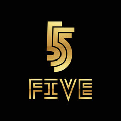 Golden Symbol for Number 5 on a Black Background - Icon 2