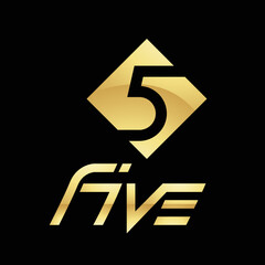 Golden Symbol for Number 5 on a Black Background - Icon 7
