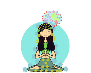 Beautifil black_ haired woman meditating