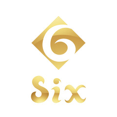 Golden Symbol for Number 6 on a White Background - Icon 8