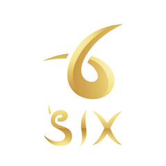 Fototapeta na wymiar Golden Symbol for Number 6 on a White Background - Icon 9