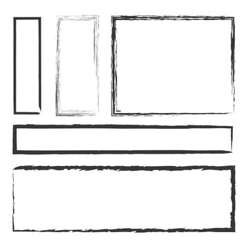 Retro rectangular brush frames. Brush texture. Edge frame. Grunge texture. Vector illustration. stock image. 