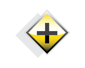 vector symbol for a yellow intersection, this sign serves to warn road users to be careful of potential hazards at the intersection of four roads