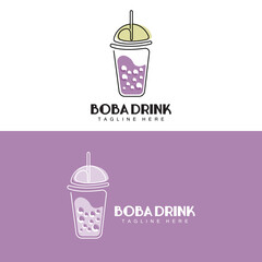 Boba Drink Logo Design, Modern Jelly Drink Bubble Vector, Boba Drink Brand Glass Illustration. Design Suitable For Cafes, Beverage Brands