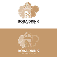 Boba Drink Logo Design, Modern Jelly Drink Bubble Vector, Boba Drink Brand Glass Illustration. Design Suitable For Cafes, Beverage Brands