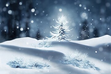 Obraz premium little chrstmas tree made from ice, wintery postcard concept
