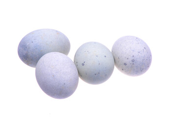 preserved duck eggs on white background