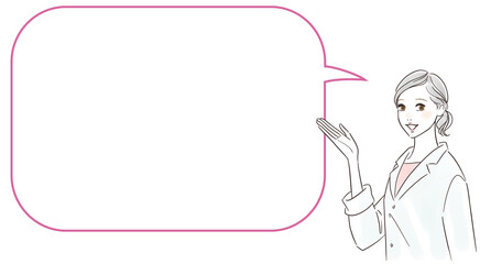吹き出しで説明する白衣の女性