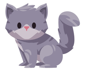 Grey furry cat kitten sitting cute adorable cartoon illustration