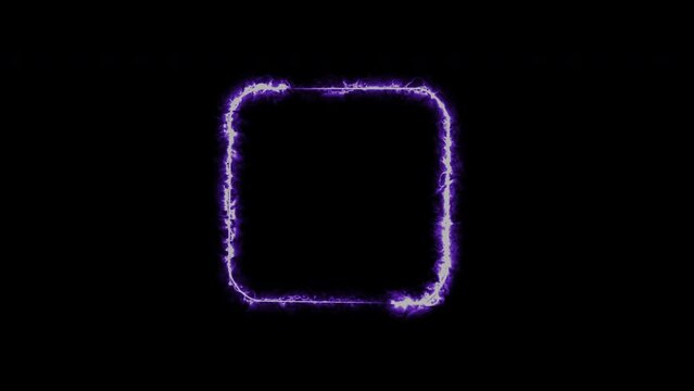 Seamless abstract burning of neon glowing ultraviolet lines. Looping rectangular animation frame on transparent background with alpha channel. The border design is a fire purple art style.