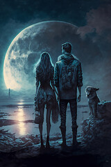 Fototapeta premium lovers dissolve into the moonlight 