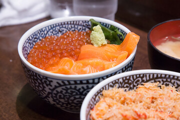 Salmon Sashimi Bowl Salmon oyakodon and Salmon Sashimi Bowl (salmon and roe rice bowl) this Japanese donburi