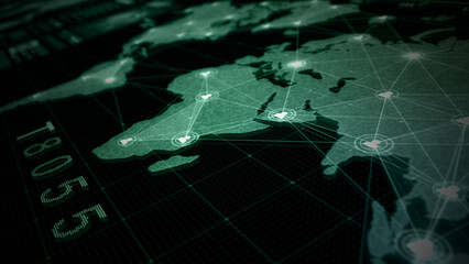 Graphic Dashboard Head-up display and Futuristic User Interface GUI, Future Technology Digital Cyberspace and Global Network Connection Tracking GPS, 3d rendering