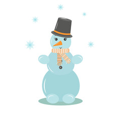 a snowman in a hat and a warm pink and blue scarf