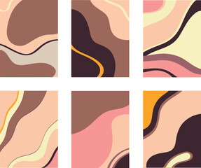 Vector illustration of collage of creative paintings with colorful abstract swirls and lines against white background