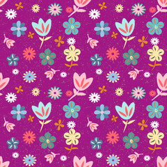 Floral seamless pattern on purple background 