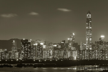 Fototapeta na wymiar Night scenery of skyline of Shenzhen city, China. Viewed from Hong Kong border