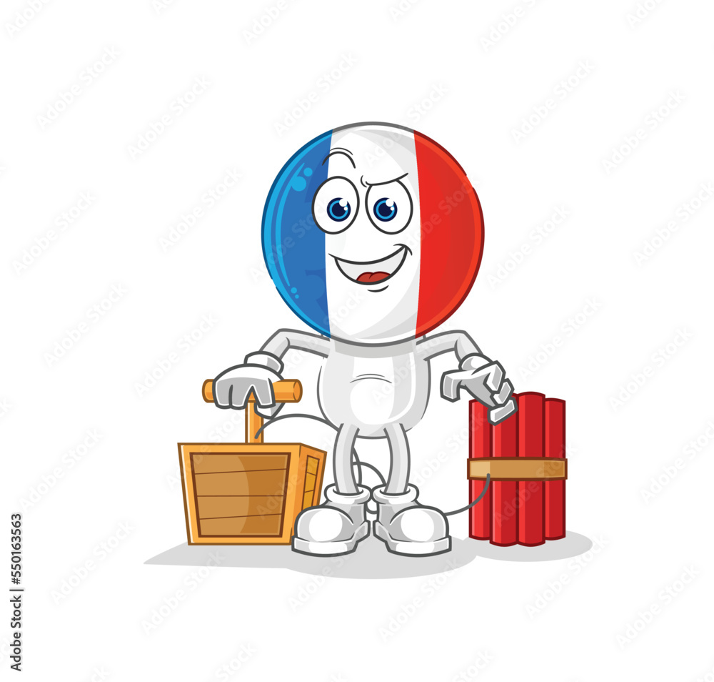 Poster france holding dynamite detonator. cartoon mascot vector