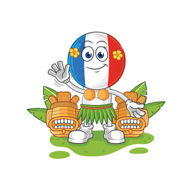 france hawaiian waving character. cartoon mascot vector