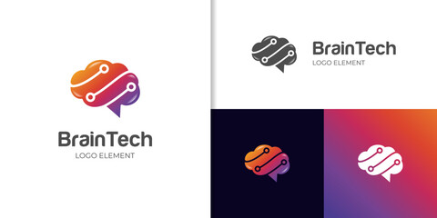brain tech logo icon design with creative connect dot symbol. brain connection logo vector icon. digital brain. brain hub logo design