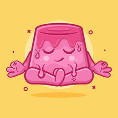 calm pudding cake character mascot with yoga meditation pose isolated cartoon in flat style design