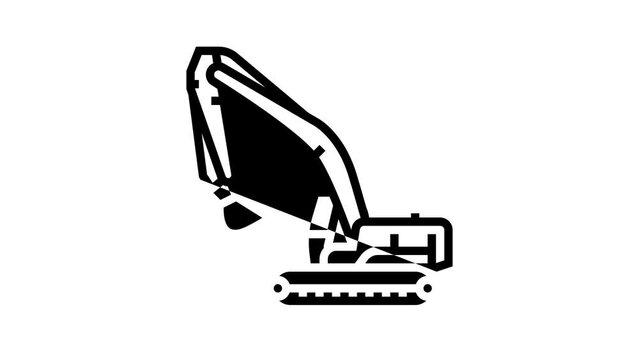 excavator construction car vehicle line icon animation