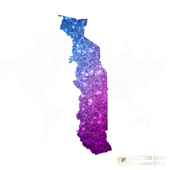 Obraz premium Togo map in geometric wireframe blue with purple polygonal style gradient graphic on white background. Vector Illustration Eps10.