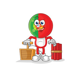 portugal holding dynamite detonator. cartoon mascot vector