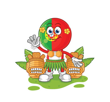 portugal hawaiian waving character. cartoon mascot vector
