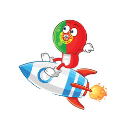portugal ride a rocket cartoon mascot vector