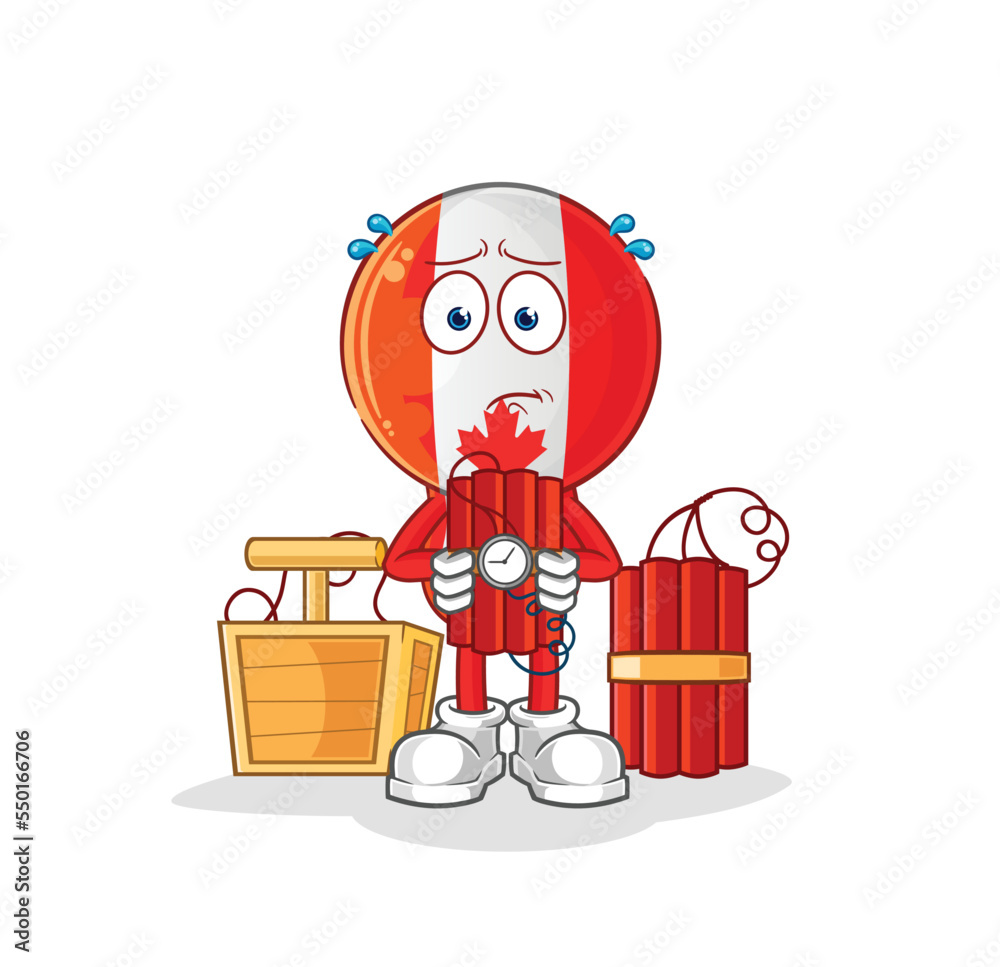 Poster canada holding dynamite character. cartoon mascot vector