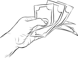 Hand Holding Money. Sketch or Doodle Hands with Money