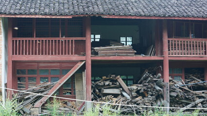 The old Chinese village view with the old built architectures in it 