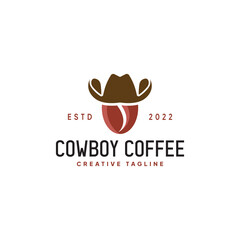 Cowboy logo with coffee bean on face for street food company, cafe or restaurant.