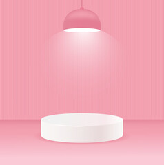 3d white podium on pink background. Stage 3d for product in podium scene. Vector