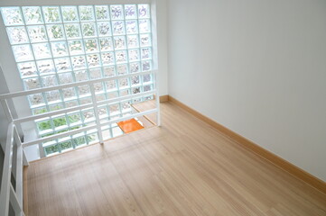 wooden floor with glass block wall, interior design