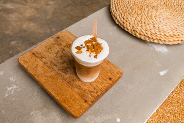 Dalgona Coffee at home korea style,Korean coffee in seoul korea.