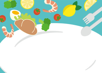 食品とお皿フォーク・スプーンのイラスト_2