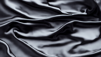 Fototapeta premium black silk fabric background. Backdrop with copy space, graphic elements for design layout. perfect for presentation, compositions, video and print.