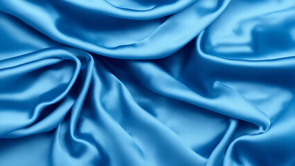 Fototapeta premium Blue silk fabric background. Backdrop with copy space, graphic elements for design layout. perfect for presentation, compositions, video and print.