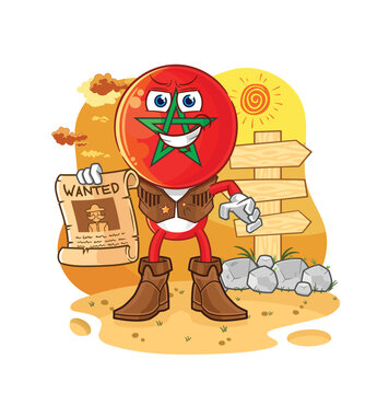 morocco cowboy with wanted paper. cartoon mascot vector