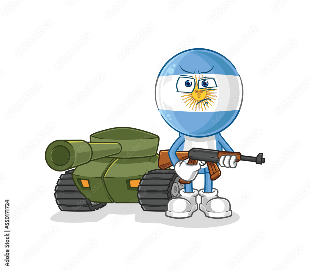 Wall mural argentina soldier with tank character. cartoon mascot vector